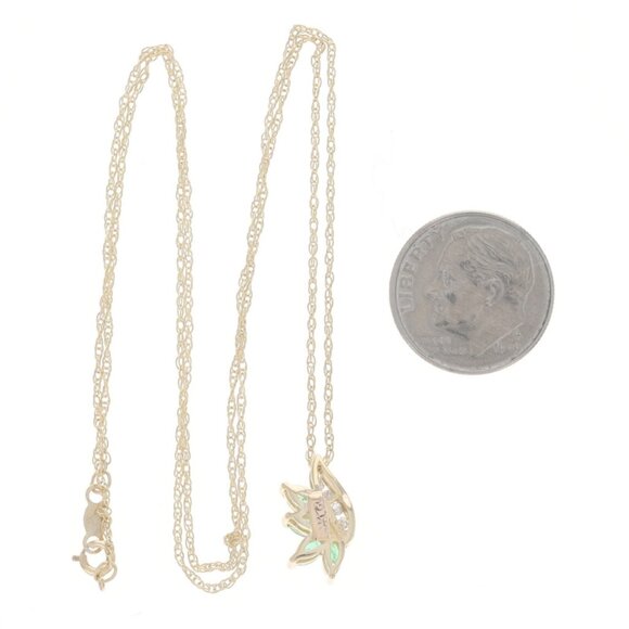 Yellow Gold Emerald Diamond Necklace 19" - 14k Marquise .40ctw Leaves Four-Stone - Picture 3 of 5